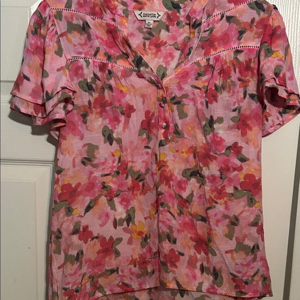 Nanette Lepore Pink and Green Floral‎ Blouse